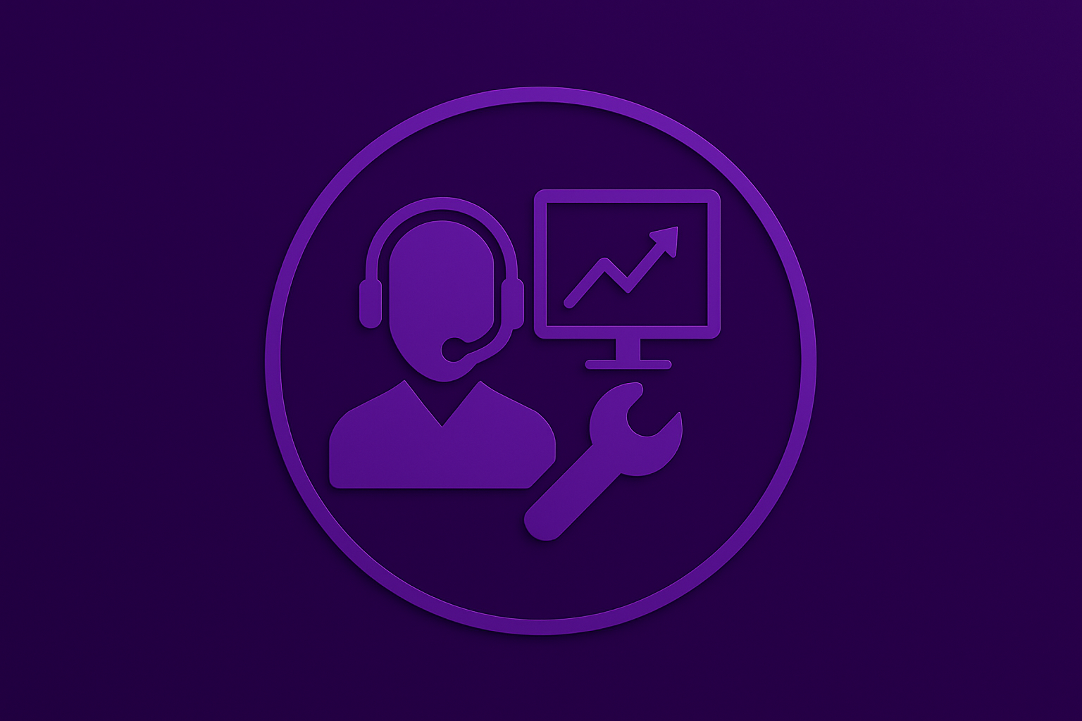 logo with an icon of a technician solving a problem remotely